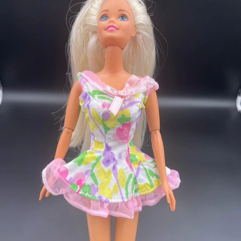 Vintage Genuine Barbie white with flowers and pink trim dress